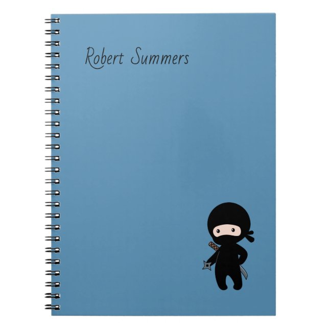 Caderno Espiral Nome personalizado Tiny Ninja em Azul (Frente)