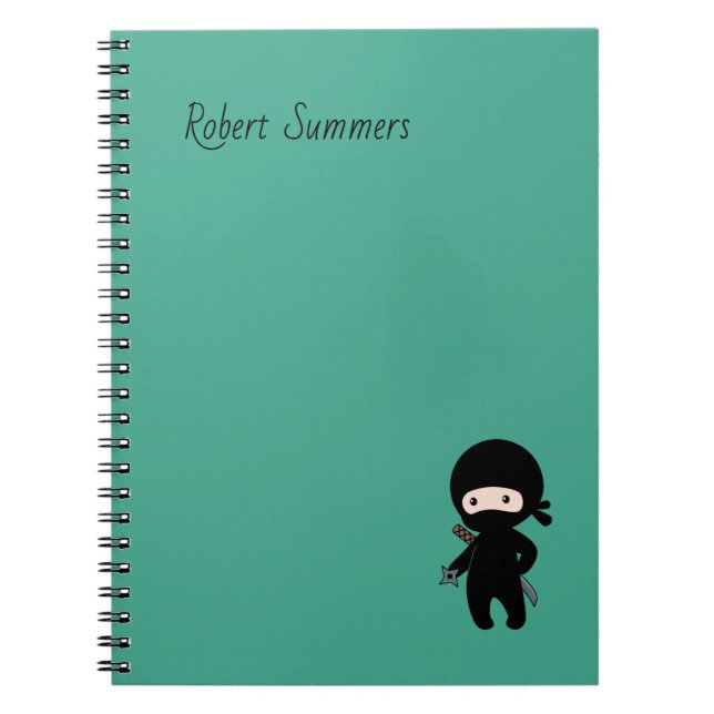 Caderno Espiral Nome personalizado Tiny Ninja em Verde Escuro (Frente)