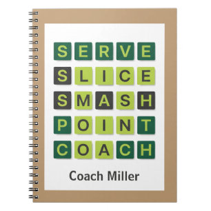 Caderno Espiral Nome Personalizado Treinador de Tênis Estilo Wordl