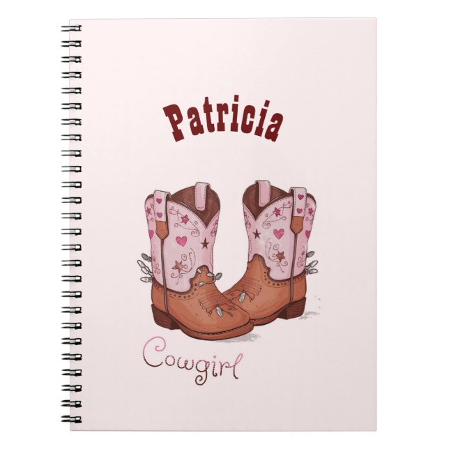 Caderno Espiral Nome Personalizado Trendy Cute CowGirl Boots Rosa  (Frente)