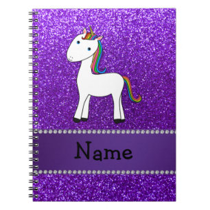 Caderno Espiral Nome personalizado unicórnio roxo glitter