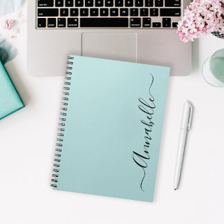 Caderno Espiral Nome Personalizado Verde Água Menta