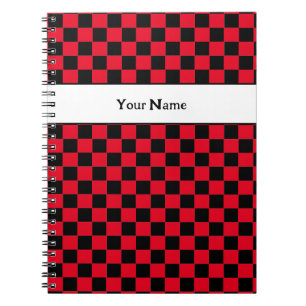 Caderno Espiral Nome personalizado vermelho e preto verificado clá