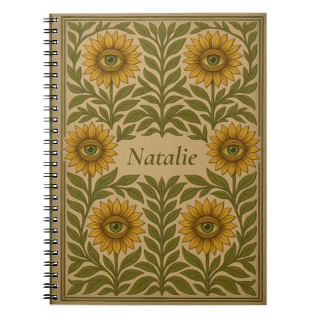 Caderno Espiral Nome personalizado Vintage Eye Sunflower Notebook (Frente)