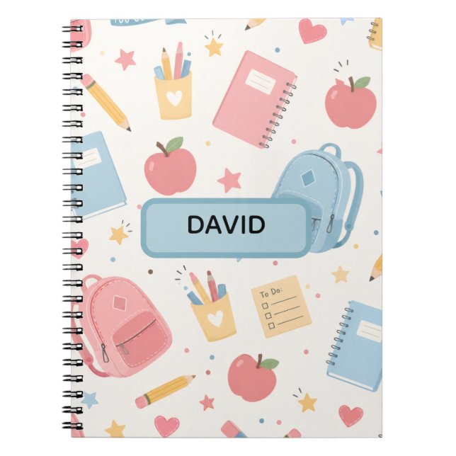 Caderno Espiral Nome Personalizado Volta às Aulas 2027 Crianças (Frente)