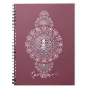 Caderno Espiral Nome Personalizado Whimsical Snowman Mandala Ornam
