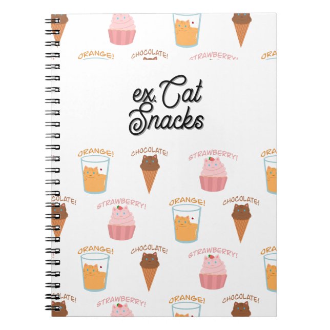 Caderno Espiral Nome Personalizado Xícara Rosa e Padrão de Gato Pr (Frente)