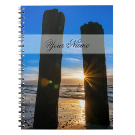 Caderno Espiral Nome personalizável amante do oceano praia pôr do 