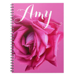 Caderno Espiral nome personalizável Amy rosa quente floral rosa 