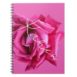 Caderno Espiral Nome personalizável Karen rosa floral rosa quente 