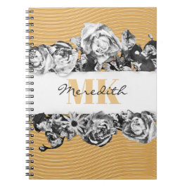 Caderno Espiral Nome Personalizável Rosas Dourados Monograma de Qu