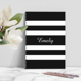 Caderno Espiral Nome Pessoal de Padrão de Listras Preto e Branco L