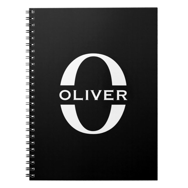 Caderno Espiral Nome Preto E Branco Do Monograma Personalizado (Frente)