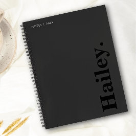 Caderno Espiral Nome preto mínimo Elegante clássico monograma