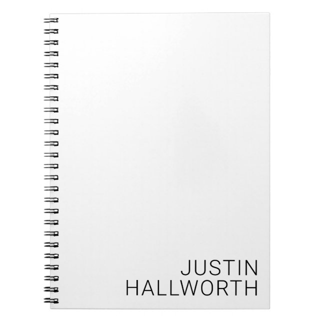 Caderno Espiral Nome preto moderno em branco (Frente)