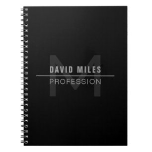 Caderno Espiral Nome Profissional de Cinza Escuro Moderno