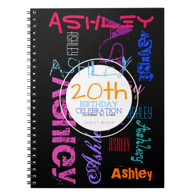 Caderno Espiral Nome Repetitivo 6 Letras 20 Birthday GuestBook N (Frente)