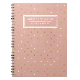 Caderno Espiral Nome Rosa Dourado Pontos Polka Personalizado