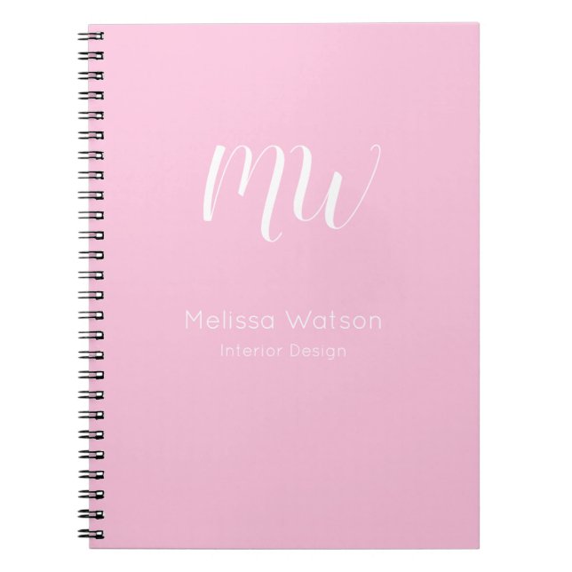 Caderno Espiral Nome Simples do Monograma do Script Branco Cor-de- (Frente)