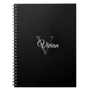 Caderno Espiral Nome Simples do Monograma Preto