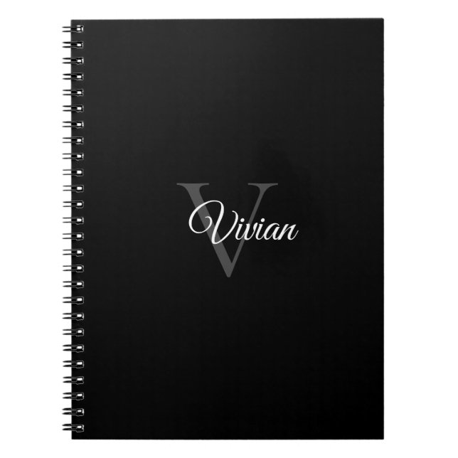 Caderno Espiral Nome Simples do Monograma Preto (Frente)