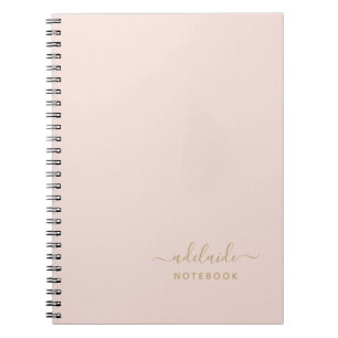 Caderno Espiral Nome Simples do Script Dourado Monograma Rosa Esbr