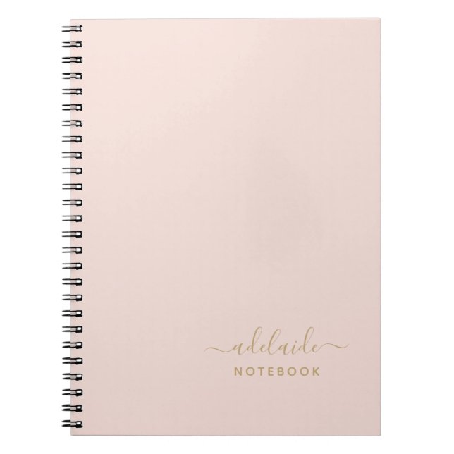 Caderno Espiral Nome Simples do Script Dourado Monograma Rosa Esbr (Frente)