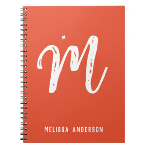 Caderno Espiral Nome Simples Minimalista do Monograma Vermelho Lar
