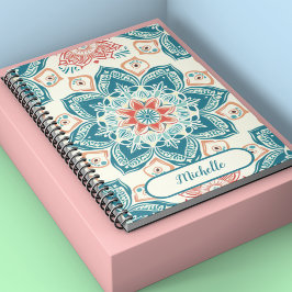 Caderno Espiral Nome tradicional Oriental floral e mandala