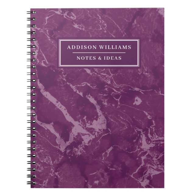 Caderno Espiral Nome Único de Marble Roxo Personalizado (Frente)