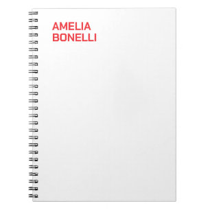 Caderno Espiral Nome Vermelho Ousado Moderno Minimalista Profissio