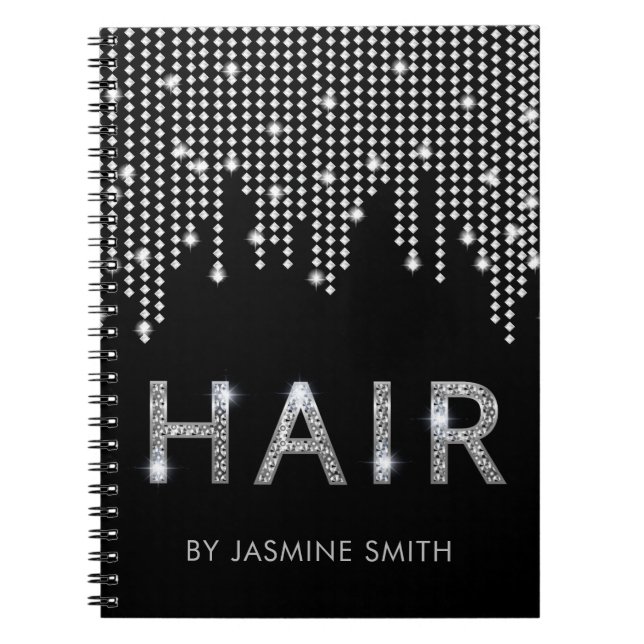 Caderno Espiral Nomeação chique à moda do cabelo do diamante (Frente)