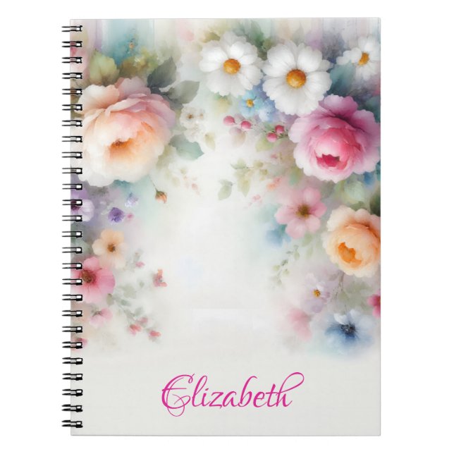 Caderno Espiral Nomes de Arte Floral Aquarela em Watercolor Fofo e (Frente)