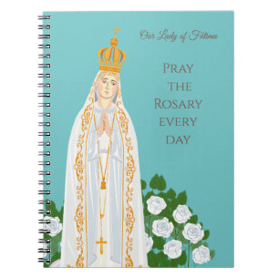 Caderno Espiral Nossa Senhora da Fátima e rosas brancas