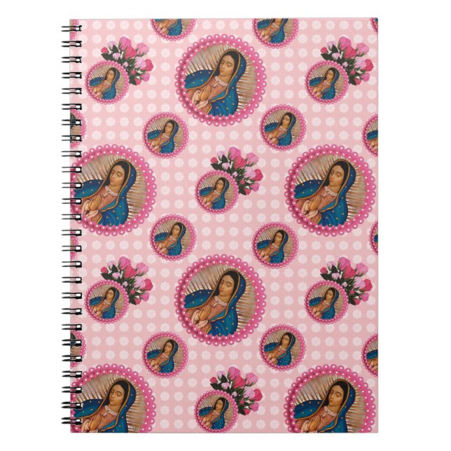 Caderno Espiral Nossa Senhora de Guadalupe Rosas Rosa (Frente)