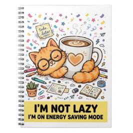 Caderno Espiral Not Lazy - Energy Saving Cat Notebook