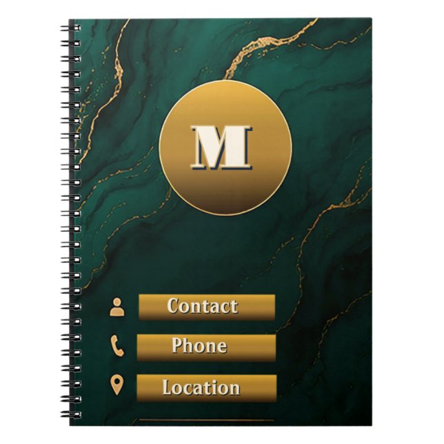 Caderno Espiral 💚 Nota Comercial Mármore Dourado Com Fundo Esmera (Frente)