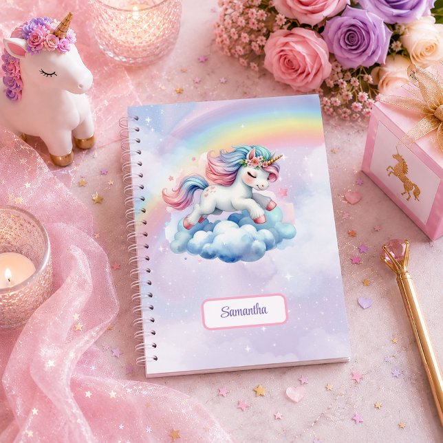 Caderno Espiral Nota de Aniversário de Menina com Cores Pastéis de (Whimsical Unicorn Pastel Colors Girl Birthday Notebook

)