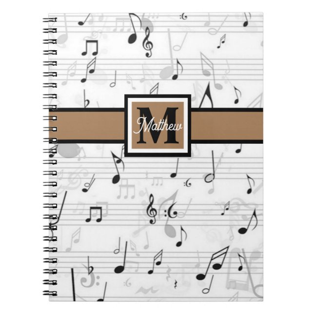 Caderno Espiral Nota de Música Preta e Branca Monograma Musical (Frente)
