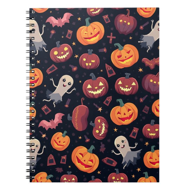 Caderno Espiral Nota de Padrões do Halloween (Frente)