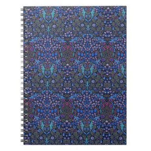 Caderno Espiral Nota floral azul de Nouveau da arte de William