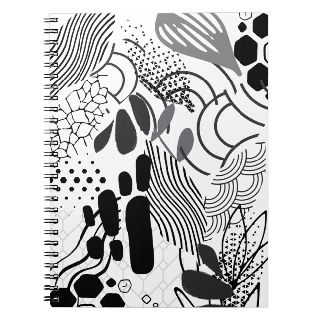 Caderno Espiral Nota gráfica abstrata em preto e branco e gradient (Frente)
