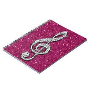 Caderno Espiral Nota Musical Diamante Espelhado Glitzy Impresso
