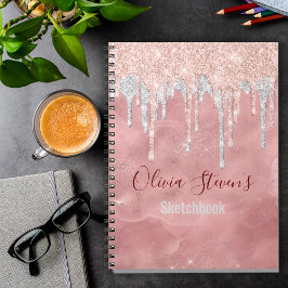 Caderno Espiral Nota para o monograma de gotejamento de prata com 