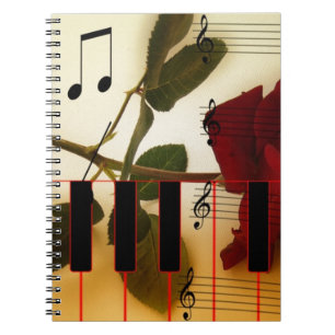 Caderno Espiral Notas de Música Rosa vermelha do Teclado Destino