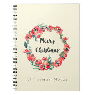 Caderno Espiral Notas de Natal Red Floral Watercolor Wreath