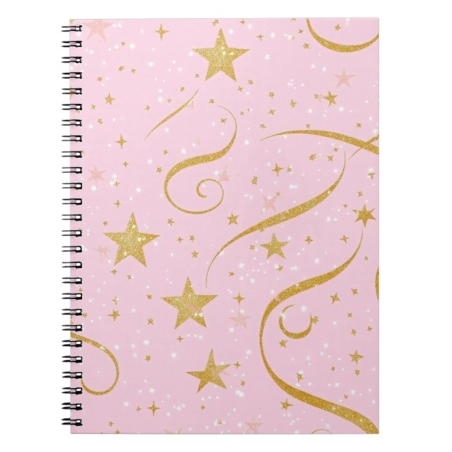 Caderno Espiral Notas de Sonho - Notebook Estrela Rosa e Dourado (Frente)