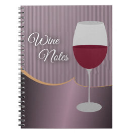 Caderno Espiral Notas do vinho com listras & vidro de vinho roxos