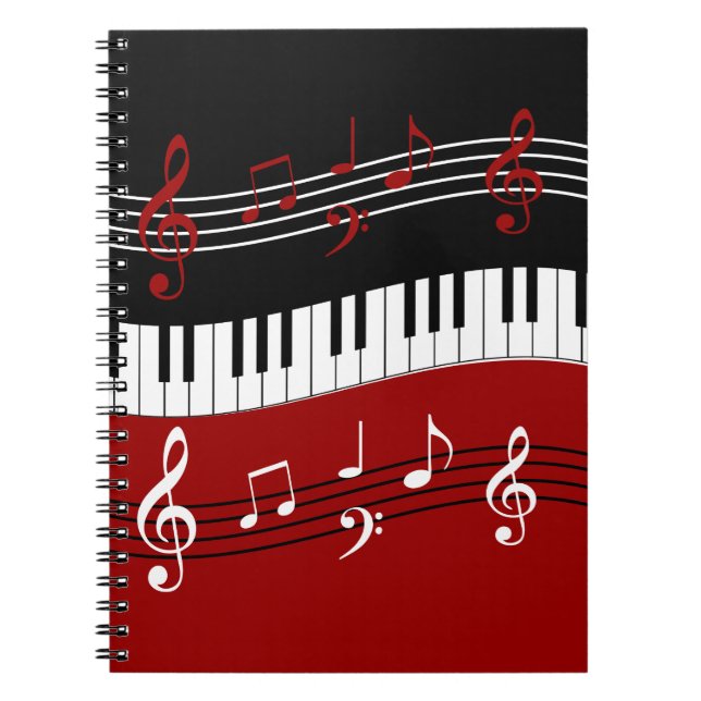 Caderno Espiral Notas e Chaves de Piano Pretas Na moda (Frente)