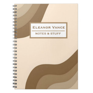 Caderno Espiral Notas e Coisas Retro Marrom Bege Abstrato Ondulado